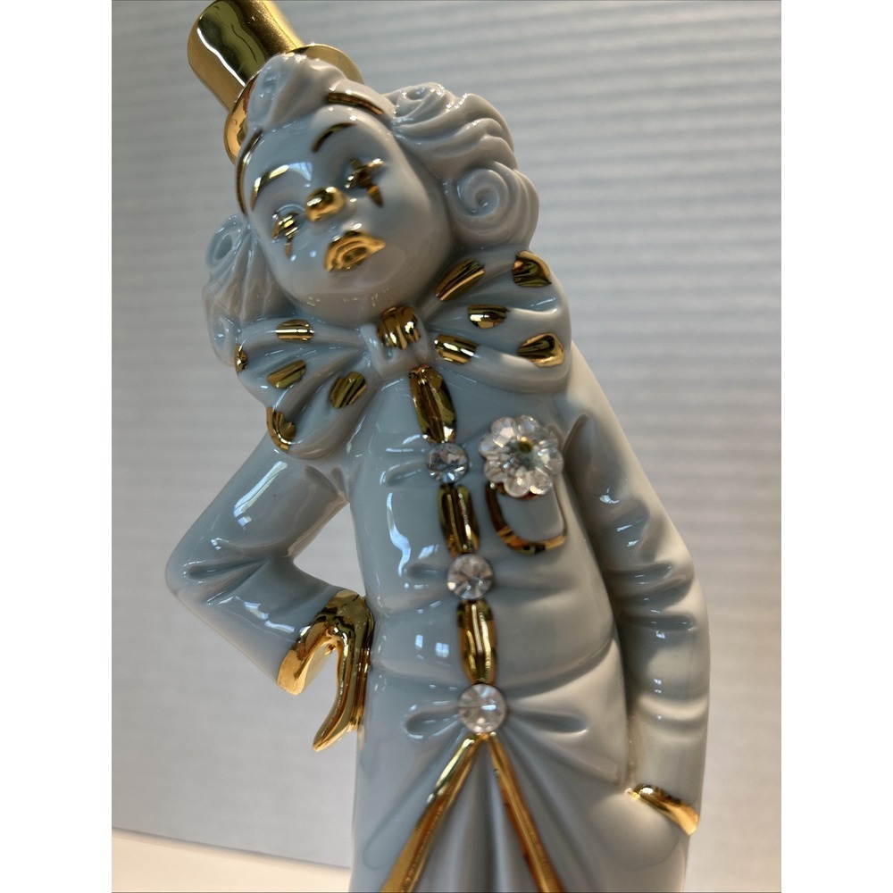 Capodimonte Swarovski Crystals Porcelain Clown 8⅜" Gold Gilt‎ Signed EUC